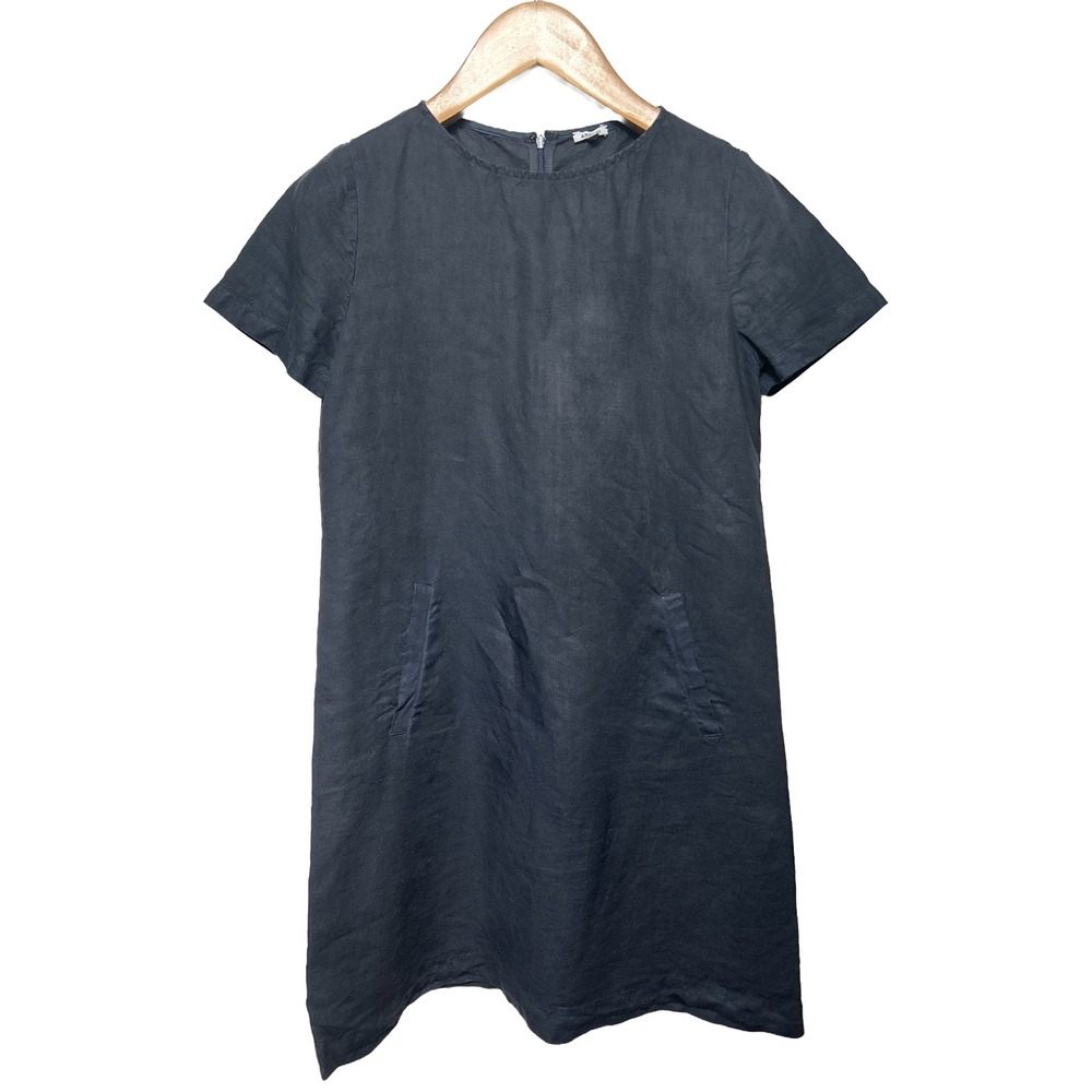 Aspesi Slub Linen Mini Dress Made in Italy Navy Women's Size 42 / US Size Medium